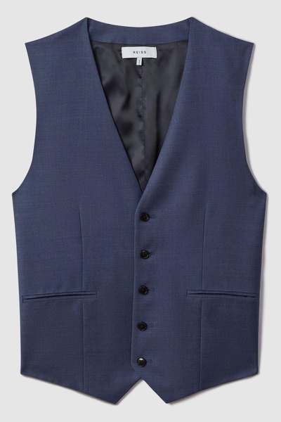 Slim Fit Wool Waistcoat in Bright Blue