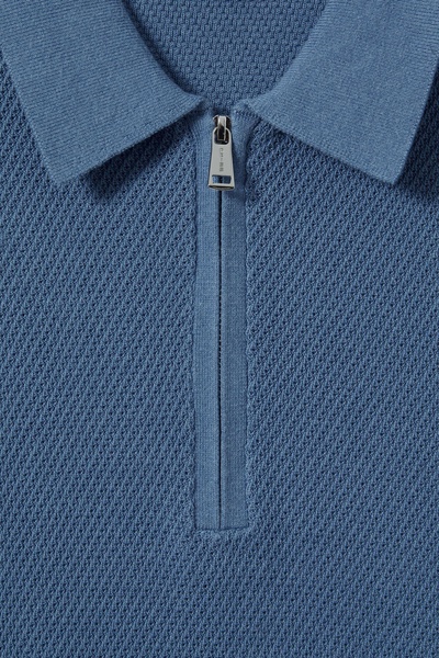 Textured Half-Zip Polo Shirt in Blue