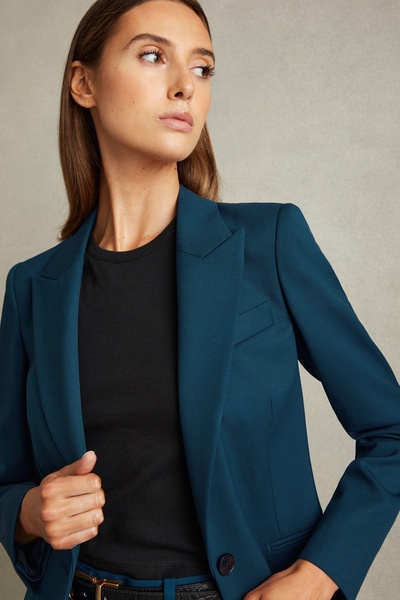 Petite Tailored Single Breasted Suit Blazer in Teal