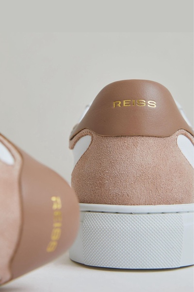 Leather Contrast Detail Trainers in White/Nude