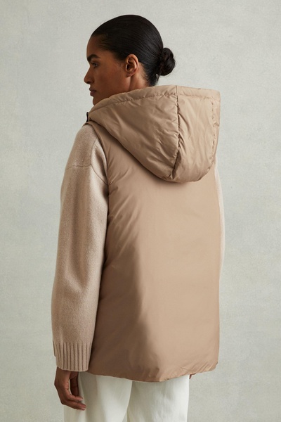 Padded Hooded Gilet in Camel