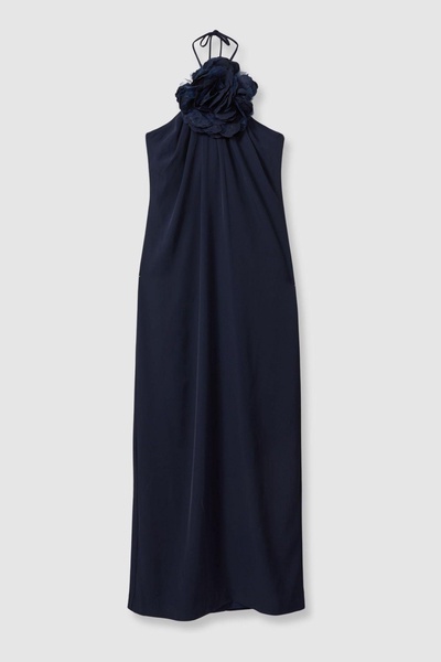 Halston Rosette Maxi Dress in Navy