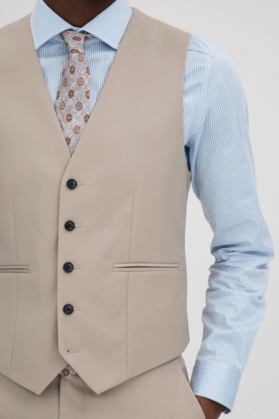 Slim Fit Wool Blend Waistcoat in Stone