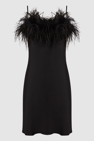 Sleeper Feather Mini Slip Dress in Black