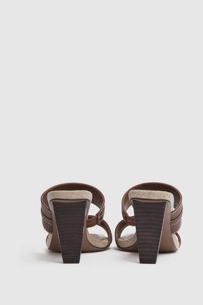 Leather Strap Heeled Mules in Tan