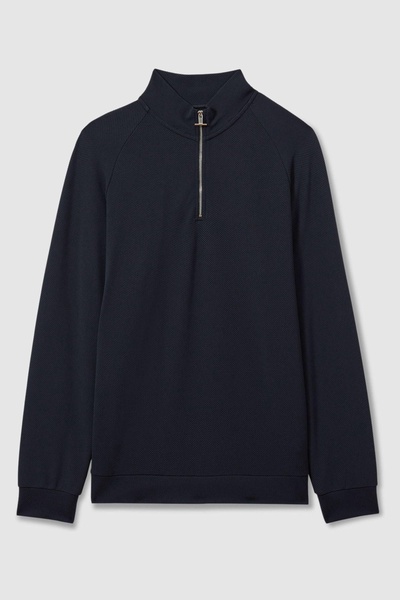 Textured Half-Zip Funnel-Neck Sweatshirt in Navy