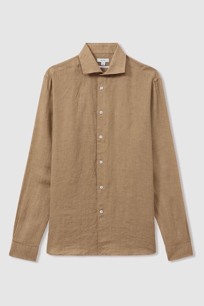 Linen Button-Through Shirt in Camel