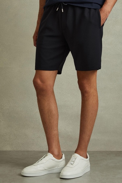 Textured Drawstring Shorts in Navy