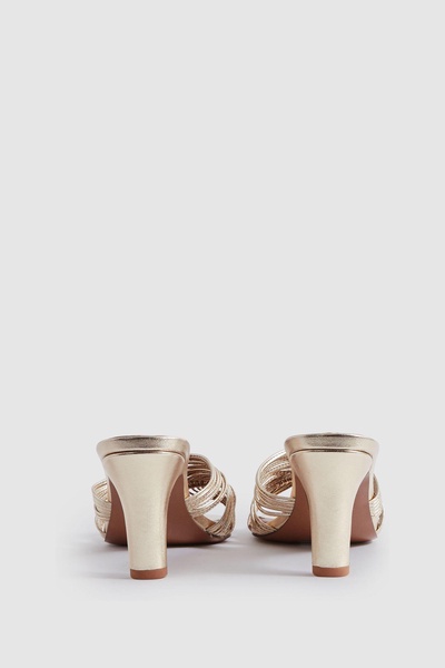 Leather Knot Detail Mules in Gold