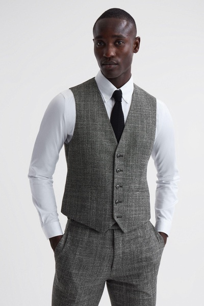 Slim Fit Wool Waistcoat in Charcoal