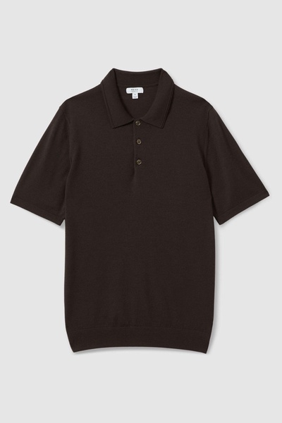 Merino Wool Polo Shirt in Coco Brown