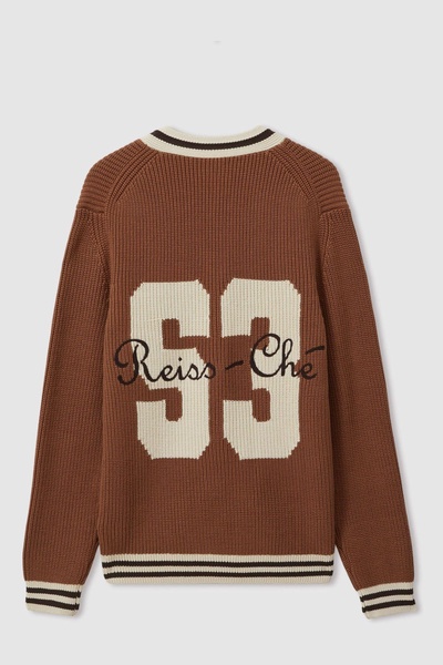 Push Tobacco Brown Ché Embroidered Varsity Cardigan