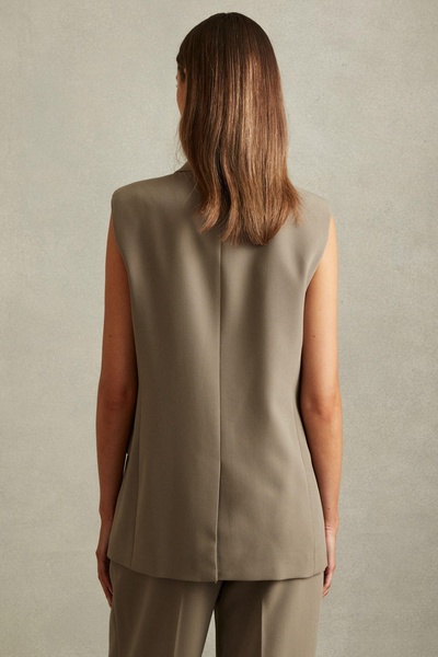 Double Breasted Longline Suit Waistcoat in Khaki