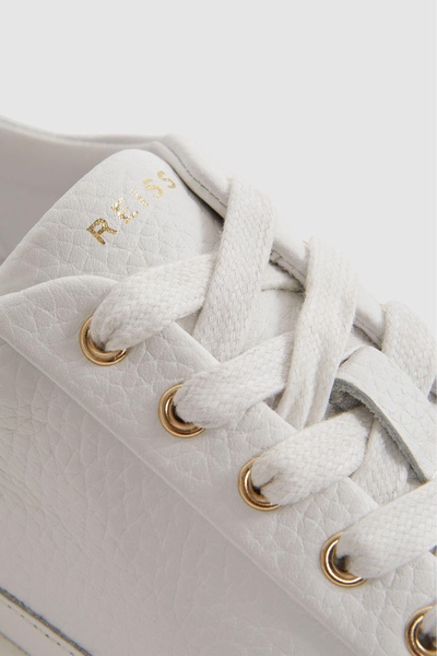 Grained Leather Platform Trainers in White