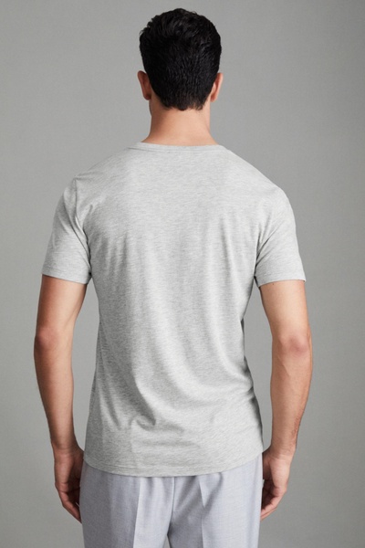 Cotton V-Neck T-Shirt in Grey Marl