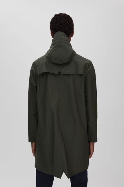 Rains Longline Hooded Raincoat in Dark Green