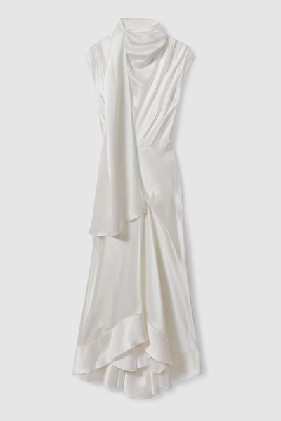 Acler Drape Element Asymmetric Midi Dress in Ivory