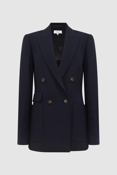 Double Breasted Twill Blazer in Navy