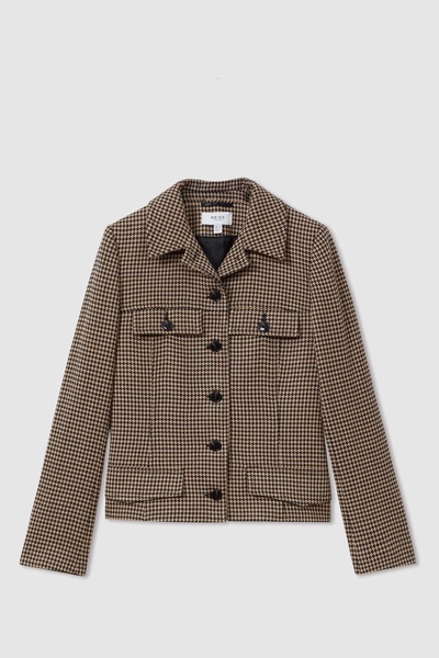 Lena Black/Camel Dogtooth Check Collared Jacket