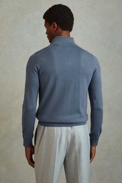 Merino Wool Half-Zip Funnel Neck Jumper in Airforce Blue