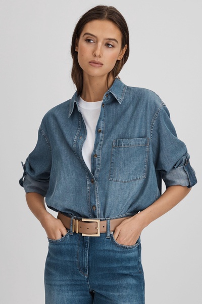 Denim Button-Through Shirt in Blue