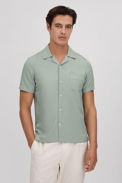 Cuban Collar Button Through Shirt in Pistachio