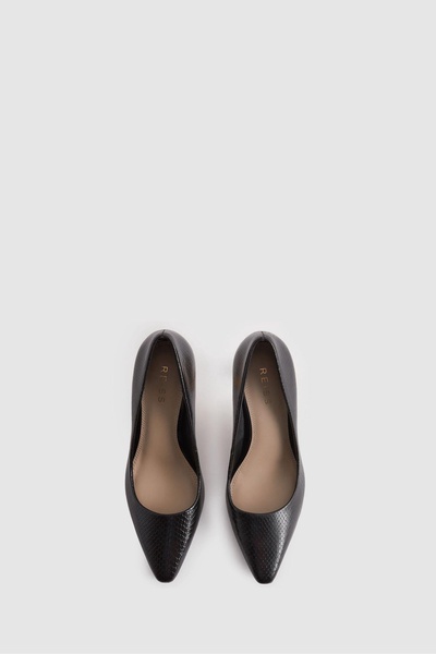 Leather Angled Heel Court Shoes in Black