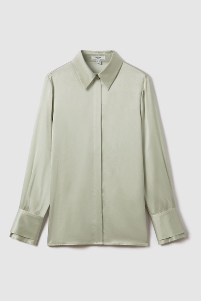 Silk Button-Through Shirt in Green