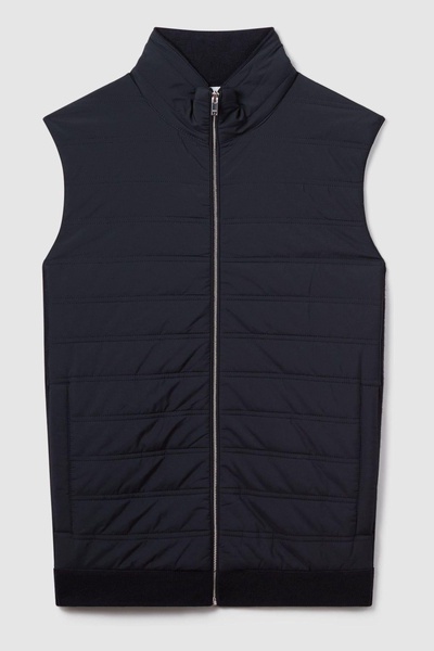 Hybrid Quilt and Knit Zip-Through Gilet in Navy