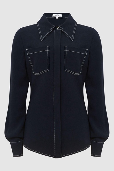 Premium Stitch Detail Fitted Shirt in Navy