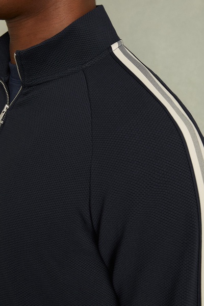 Textured Stripe Half-Zip Funnel Neck Sweatshirt in Navy