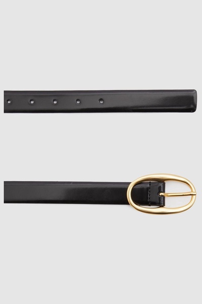 Patent Leather Oval Buckle Belt in Black