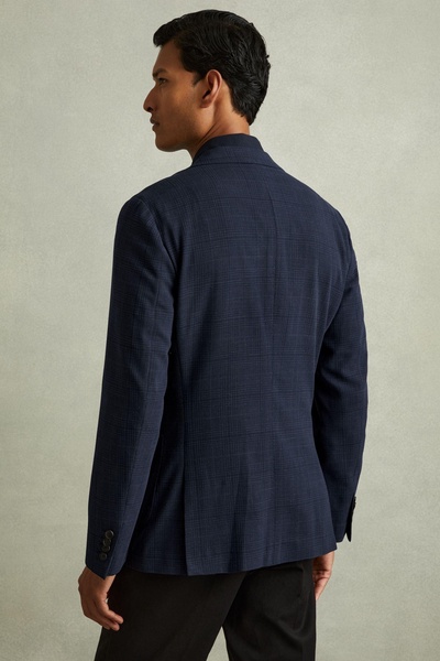 Charles Navy Checked Single Breasted Blazer