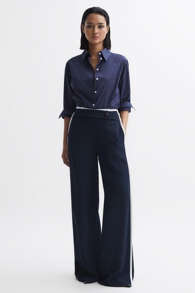 High Rise Wide Leg Trousers in Navy