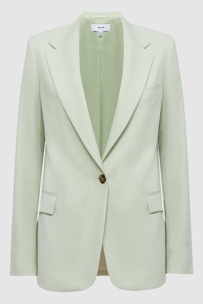 Single Breasted Wool Blend Blazer in Green