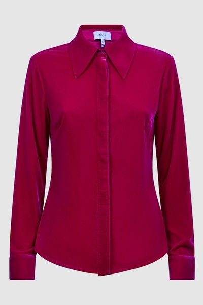 Velvet Button-Through Shirt in Pink