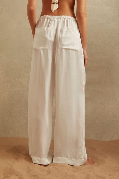 Textured Wide Leg Cover-Up Trousers in Ivory