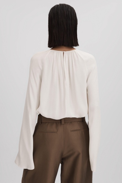 Cut-Out Flute Sleeve Blouse in Ivory