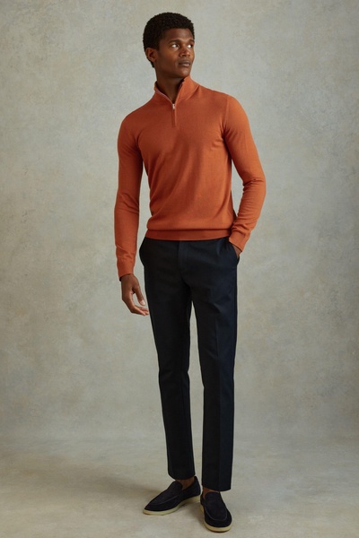 Merino Wool Half-Zip Funnel Neck Jumper in Hot Orange