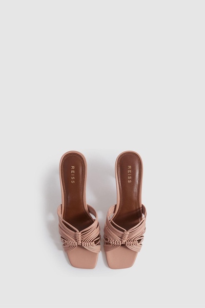 Leather Knot Detail Mules in Blush