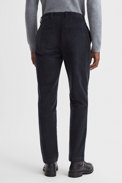 Slim Fit Brushed Cotton Trousers in Navy