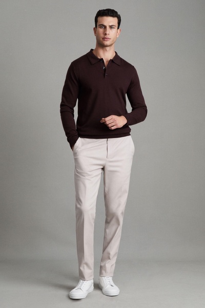 Merino Wool Polo Shirt in Dark Bordeaux