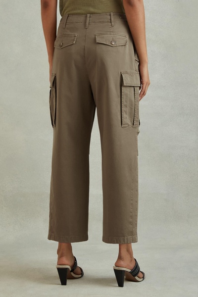 Cotton Blend Tapered Combat Trousers in Khaki