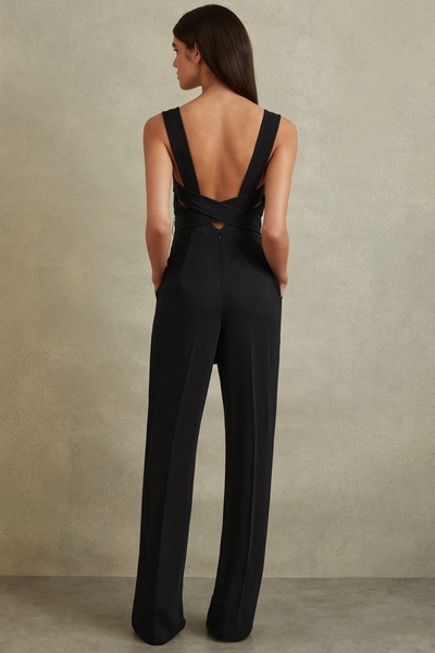 Cross Back Belted Jumpsuit in Black