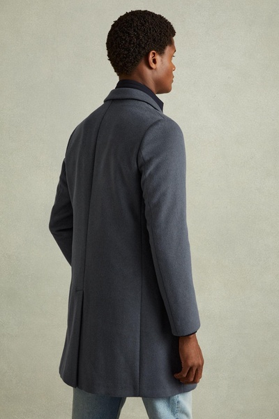 Wool Blend Single Breasted Epsom Overcoat in Airforce Blue