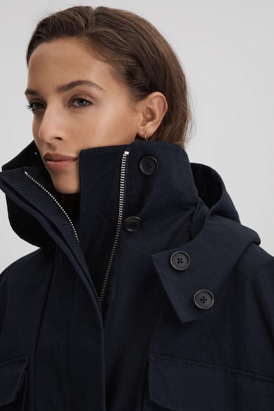 Cotton Parka Coat in Navy