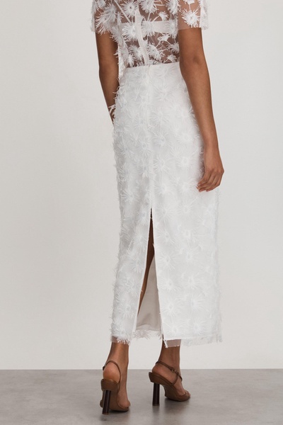 Carmela White Anna Quan Sheer Applique Midi Dress