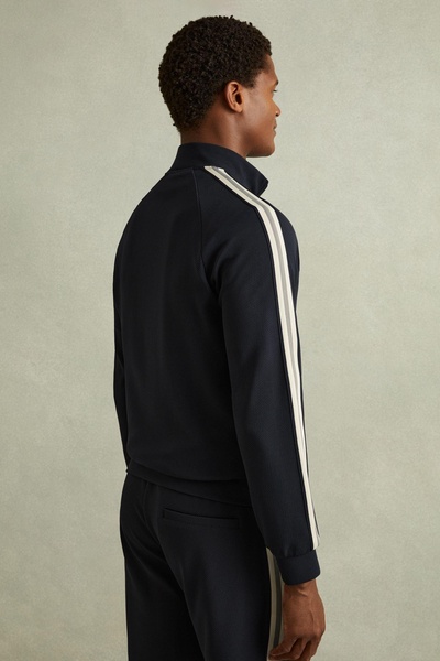 Textured Stripe Half-Zip Funnel Neck Sweatshirt in Navy