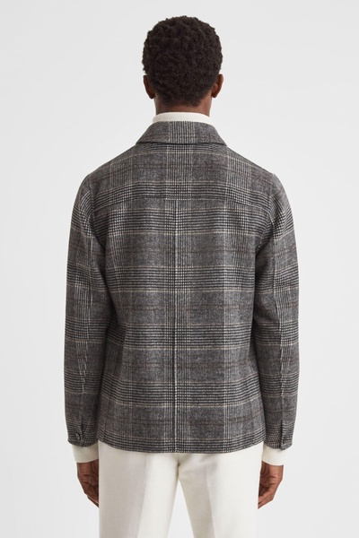 Wool Blend Check Overshirt in Charcoal