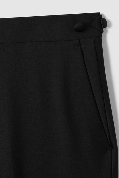 Satin Trim Modern Fit Tuxedo Trousers in Black